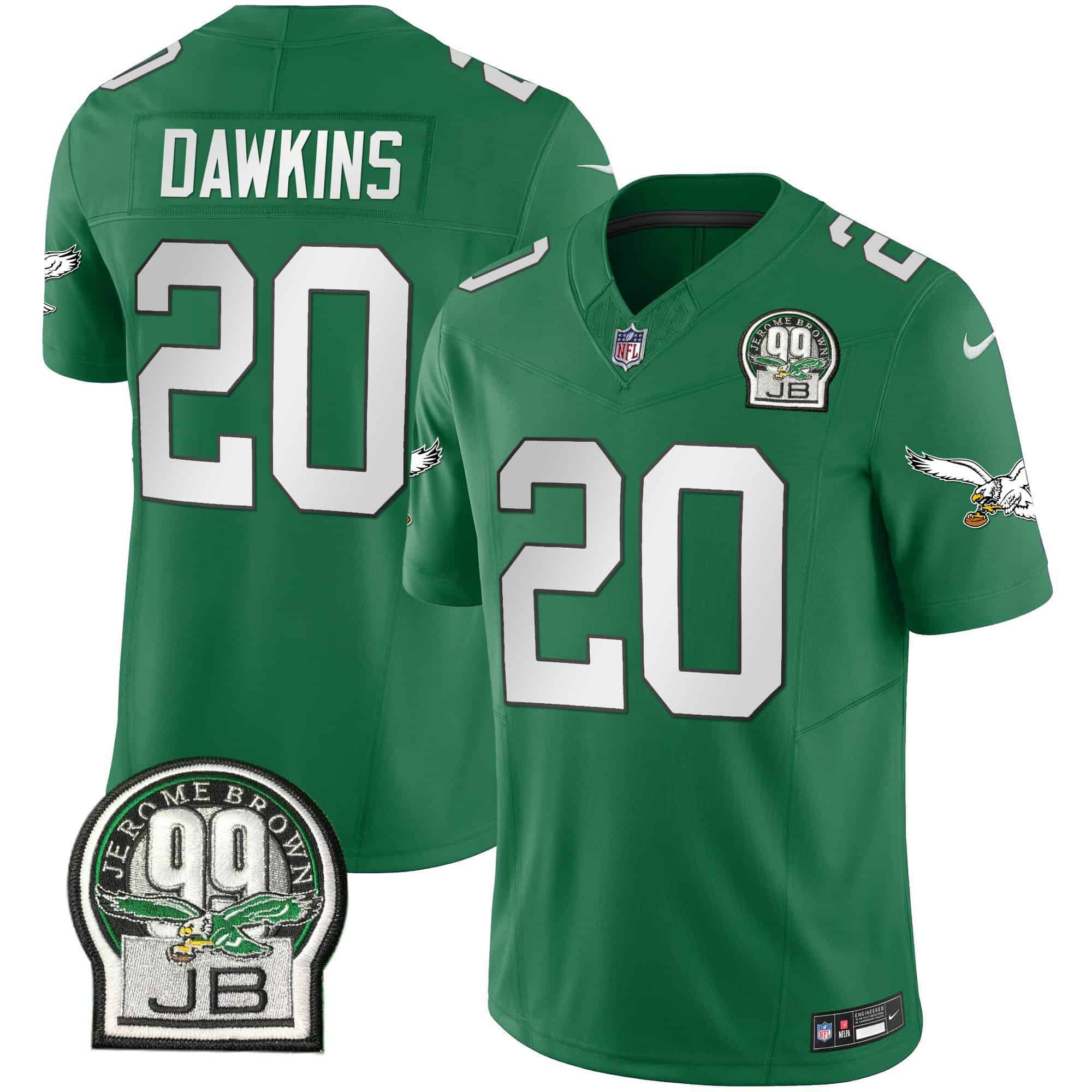 Men Philadelphia Eagles #20 Dawkins Green 2024 Nike Jerome Brown Patch Alternate Limited NFL Jersey style 1